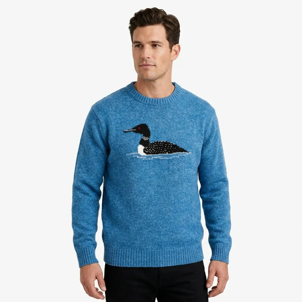 Embroidered Logo Knitted Men's Cotton Pullover Sweater With Breathable Design Full Sleeve