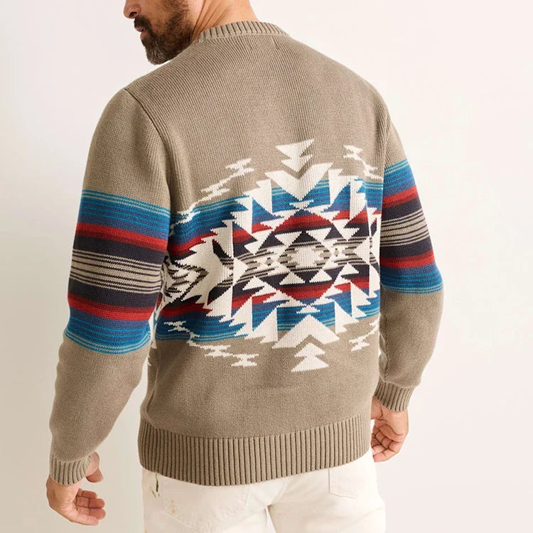 Geometric Jacquard Slim Fit Light Breathable Custom Logo Cotton Knit Sweater