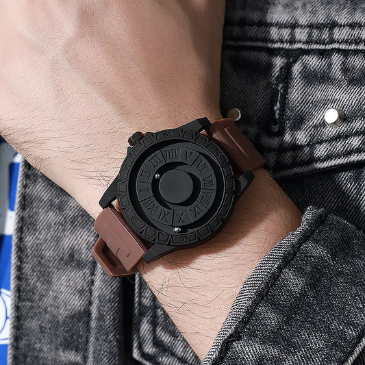 New Creative High-Tech Men's Watch Wholesale-Magnetic Levitation Ball Edgy Trendy Mirrorless Quartz Timepiece Silicone Pointer