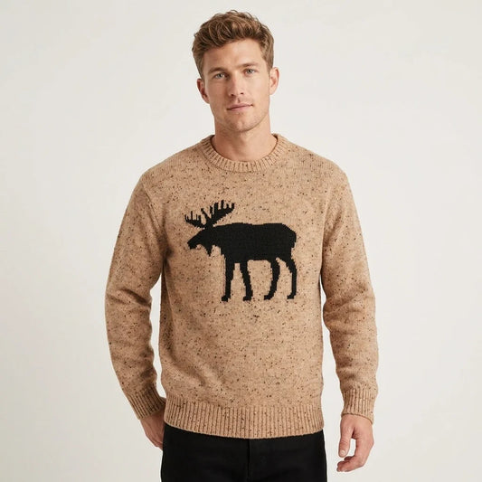 Wholesale Casual 100% Cotton Animal Print Breathable Pullover Sweater for Men Winter