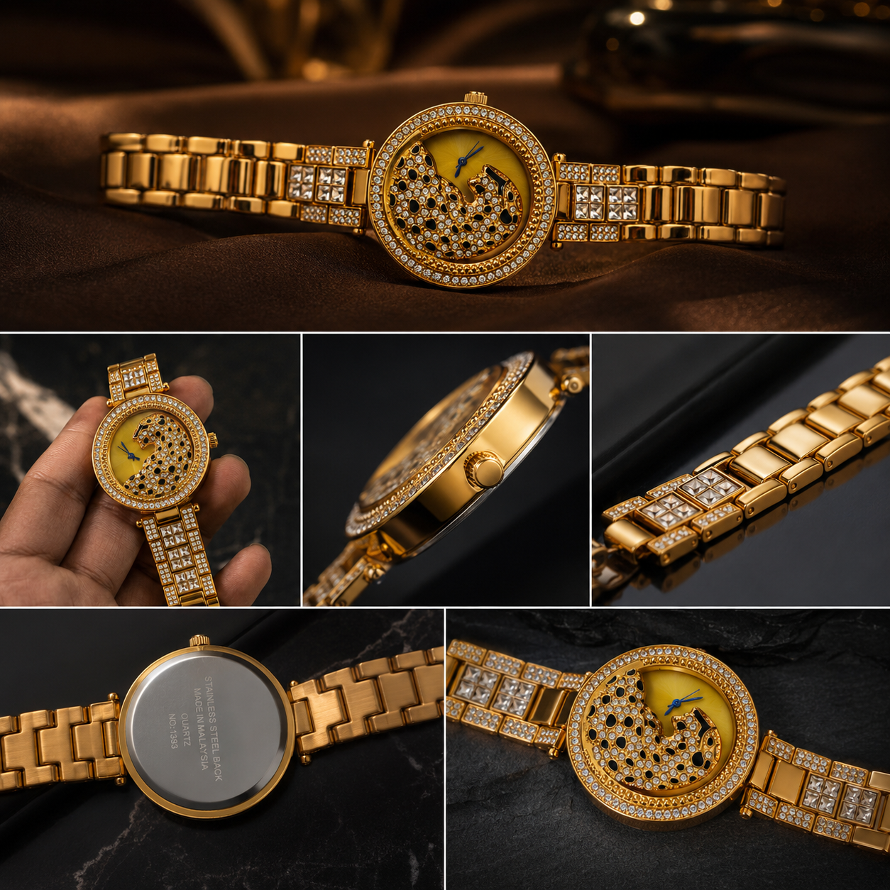 Vilante-Luxury Panther Crystal Gold Watch