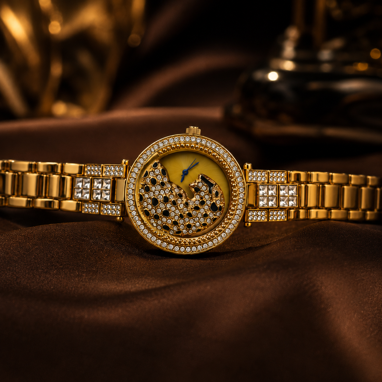 Vilante-Luxury Panther Crystal Gold Watch