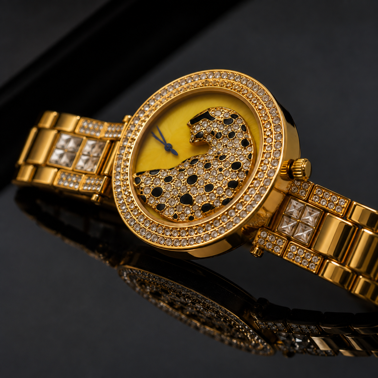 Vilante-Luxury Panther Crystal Gold Watch
