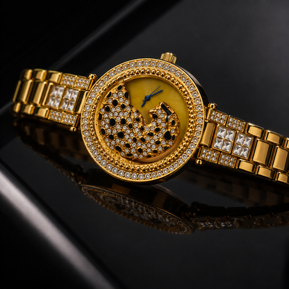 Vilante-Luxury Panther Crystal Gold Watch